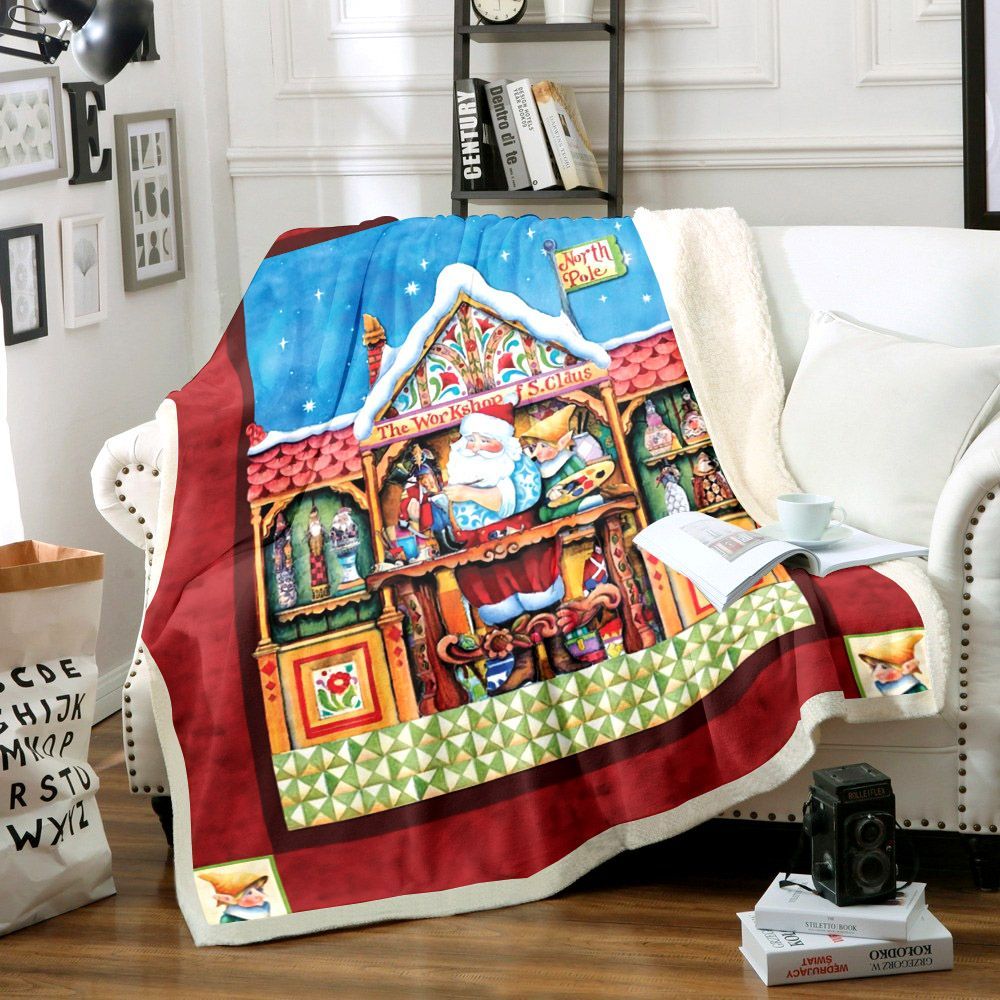 Santa Claus Workshop Sherpa Fleece Blanket