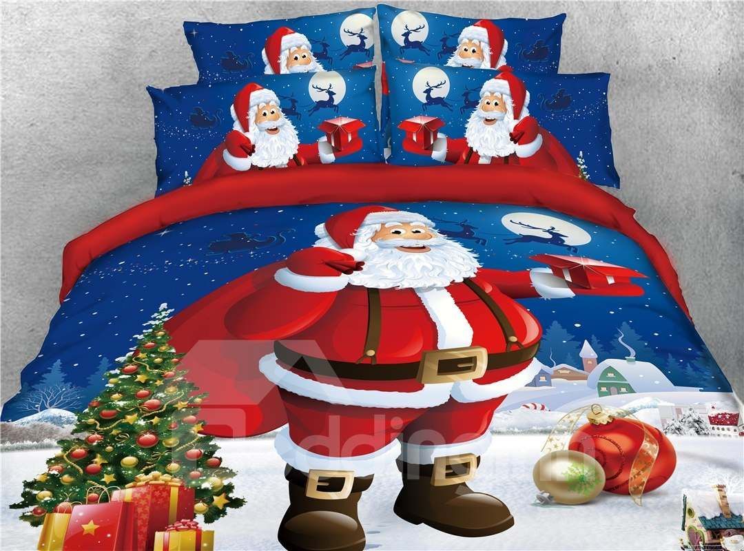 Santa Holding Presents And Christmas Tree Bedding Set