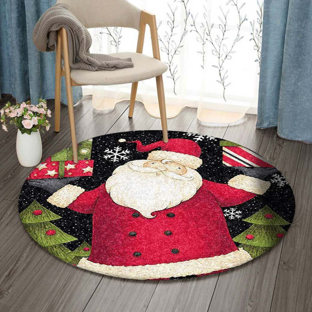 Santa Holiday Christmas Round Carpet