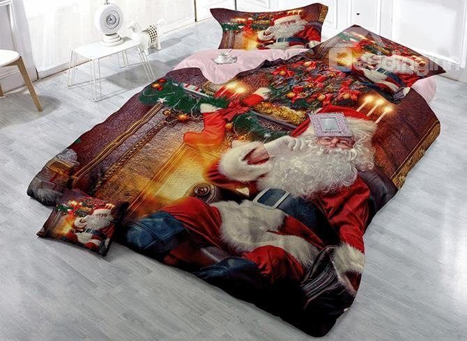 Santa In Red Suit Christmas Candles Bedding Set