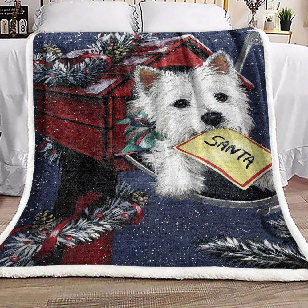 Santa Letter Westie Christmas Garden Sherpa Fleece Blanket