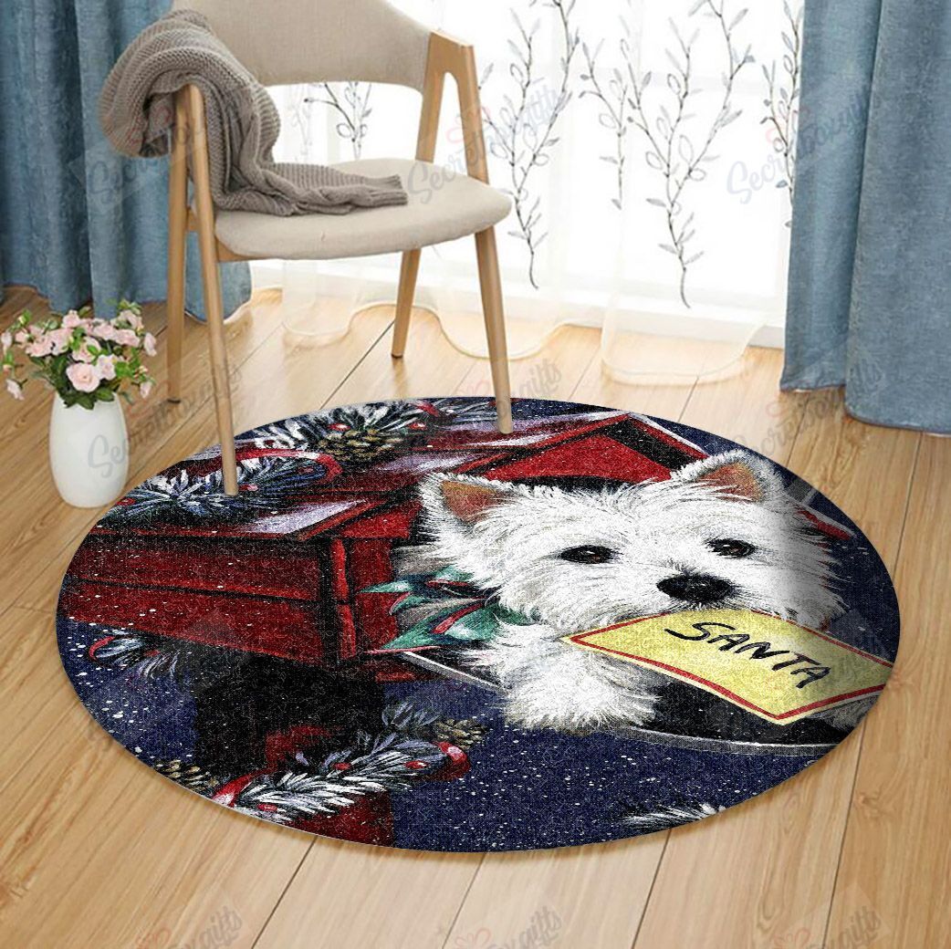 Santa Letter Westie Christmas Garden Round Carpet