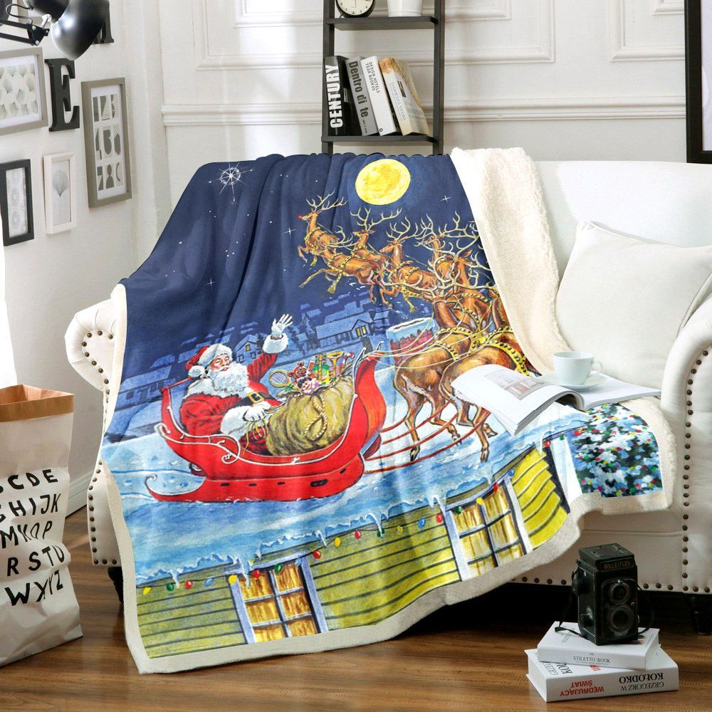 Santa Merry Christmas Sherpa Fleece Blanket