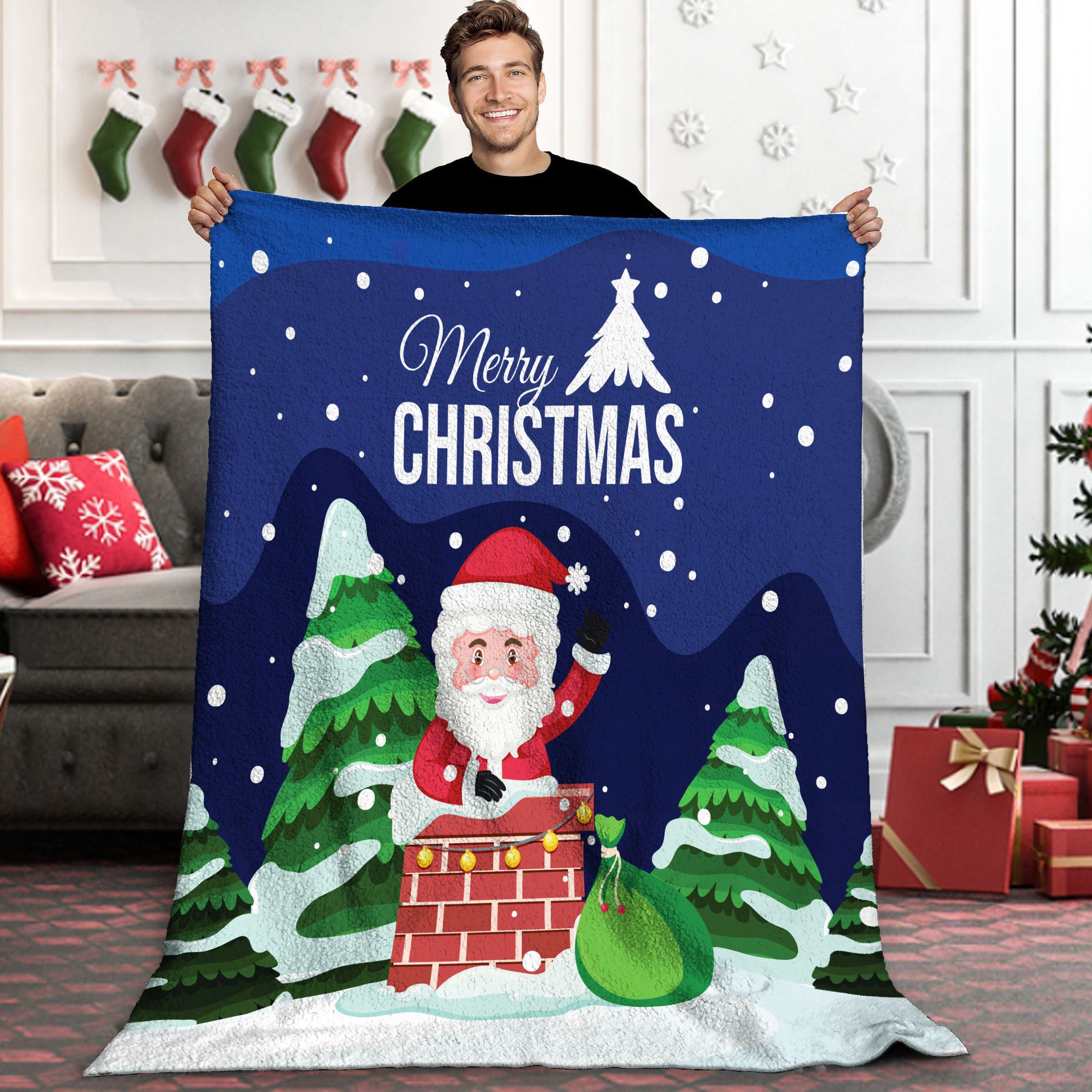 Santa Merry Christmas Sherpa Fleece Blanket