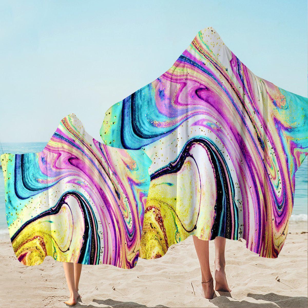 Santa Monica Colorful Liquid Printed Hooded Towel