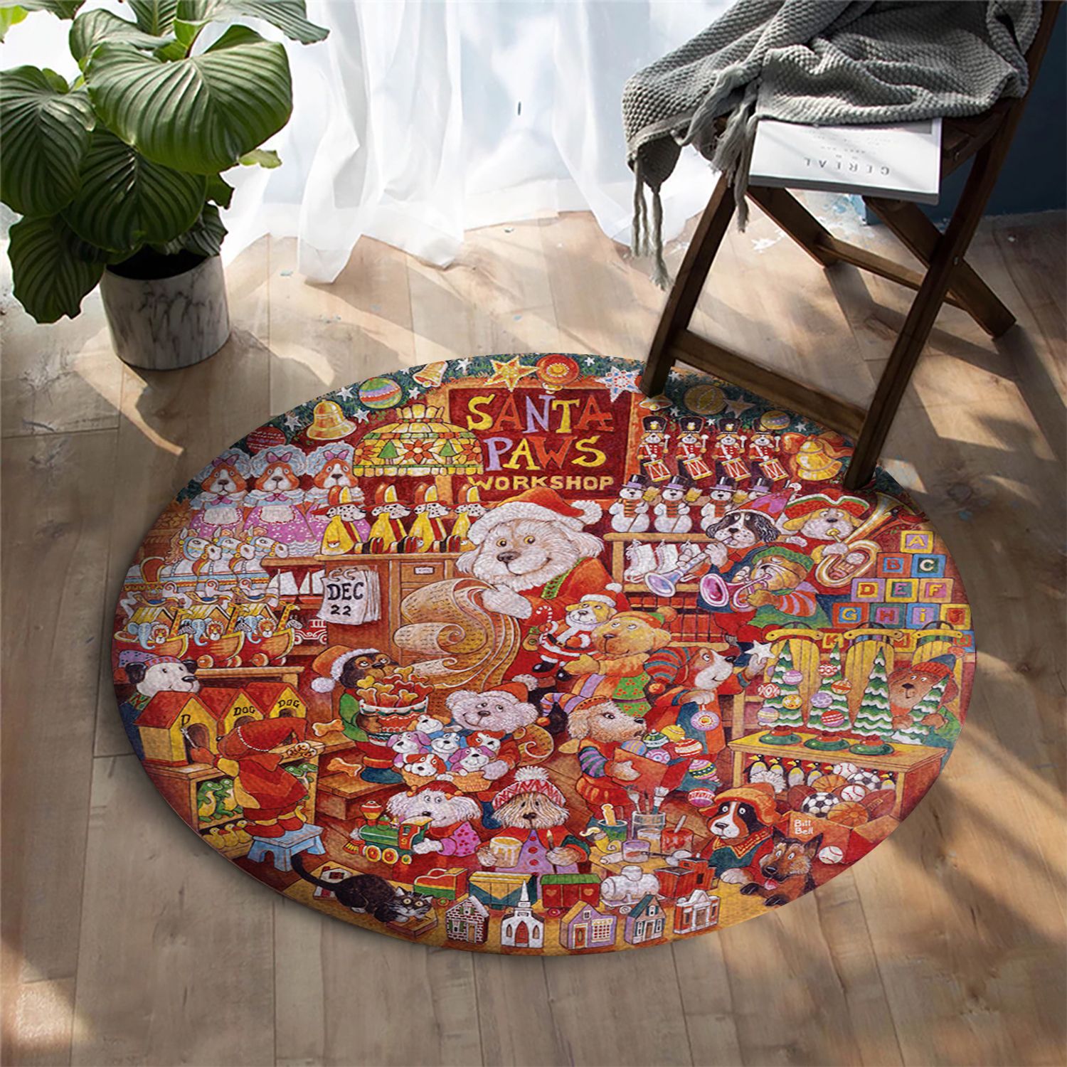 Santa Paws Workshop Round Carpet