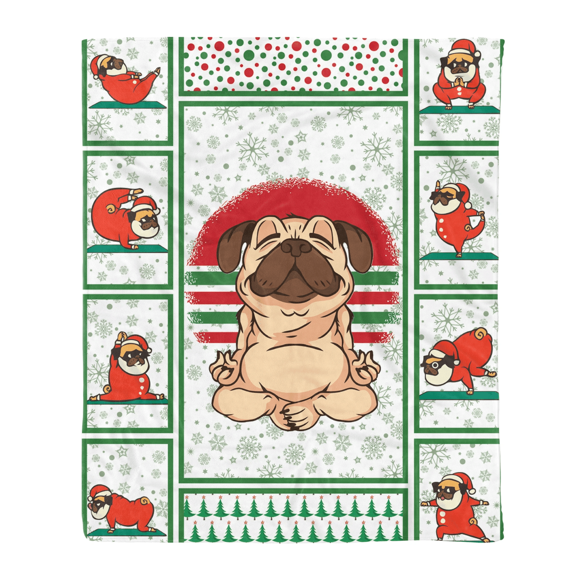 Santa Pug Makes Yoga Christmas Sherpa Fleece Blanket