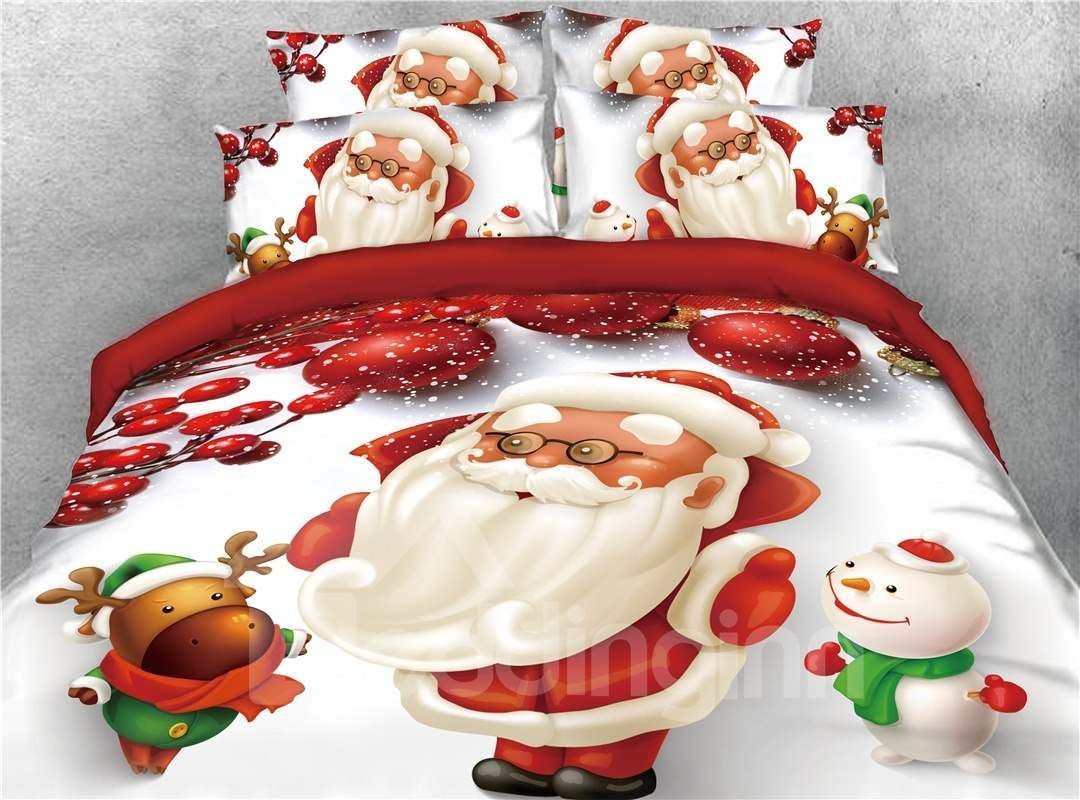 Santa Reindeer And Snowman Bedding Set