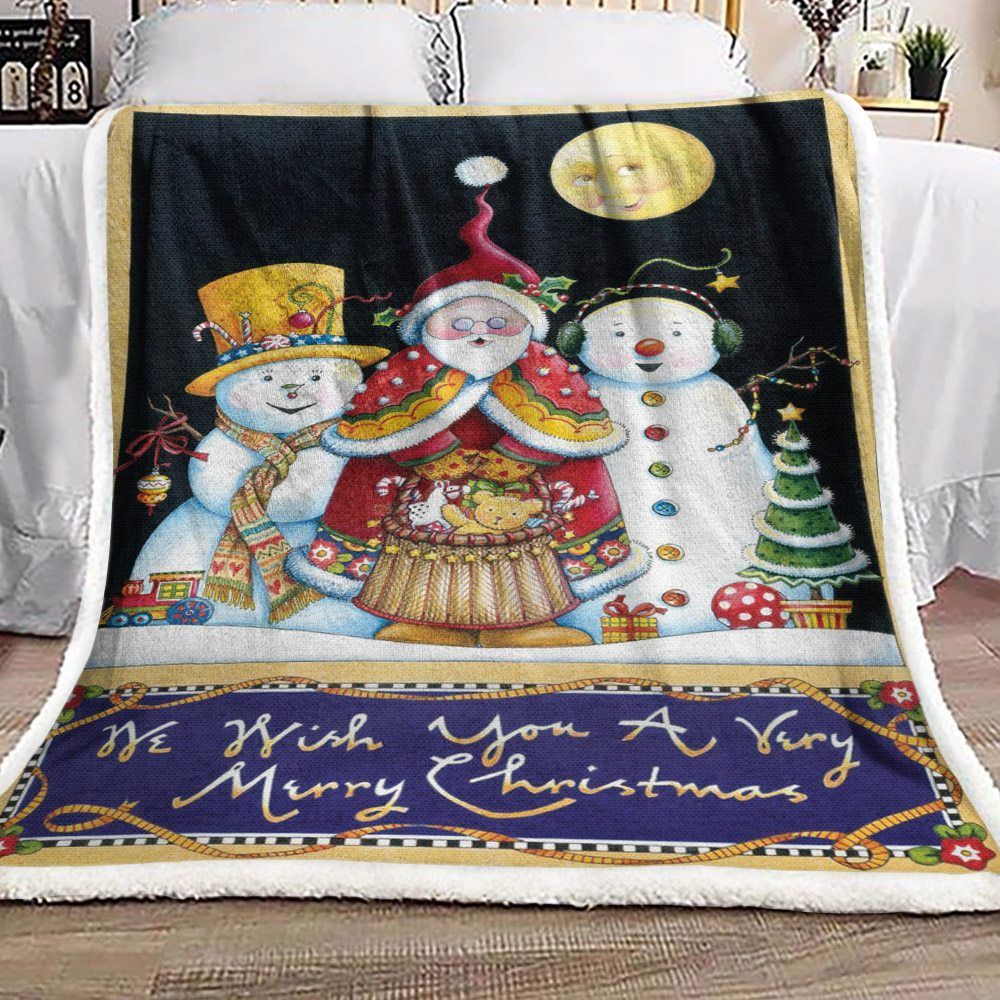 Santa Snowman Christmas Sherpa Fleece Blanket