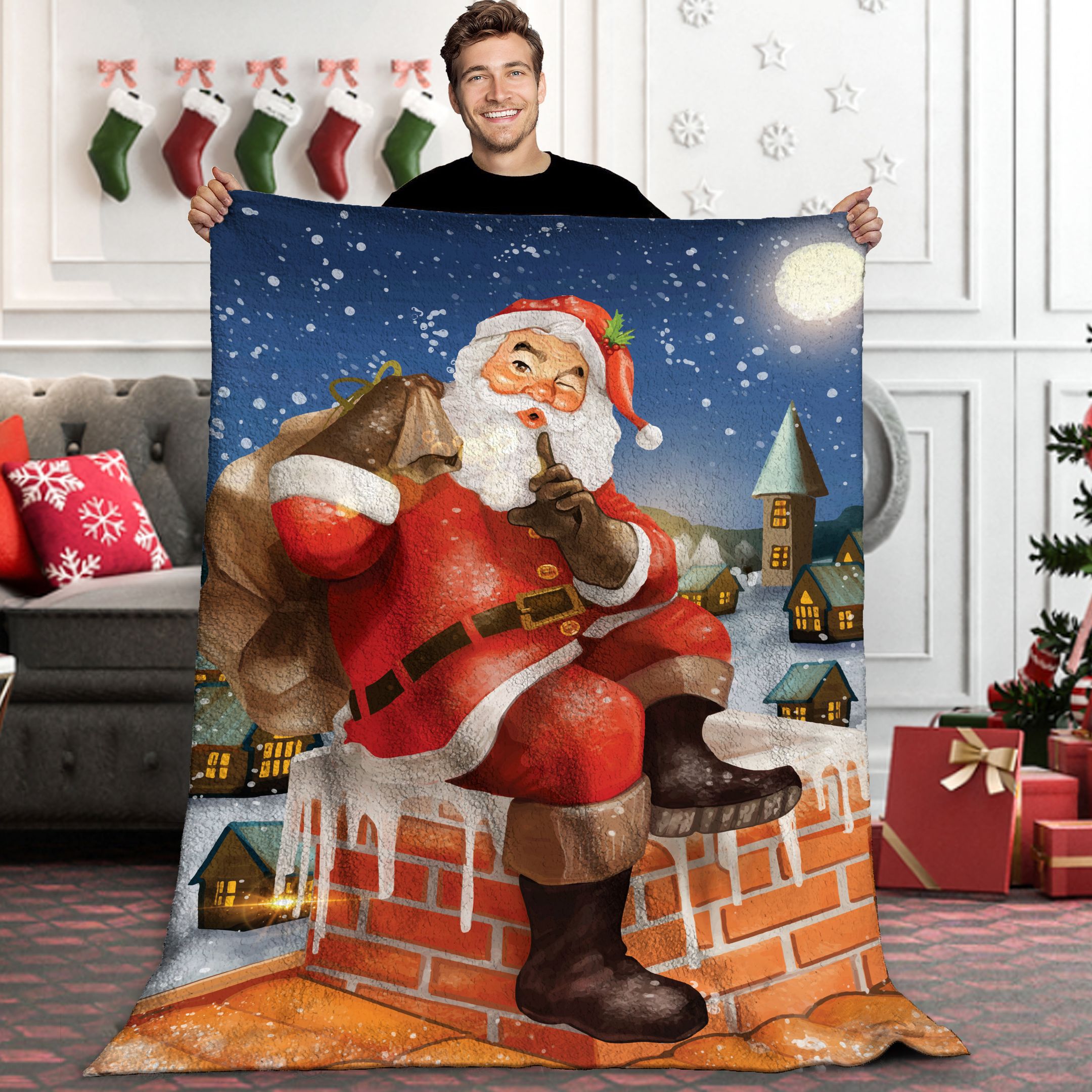Santa Sherpa Fleece Blanket