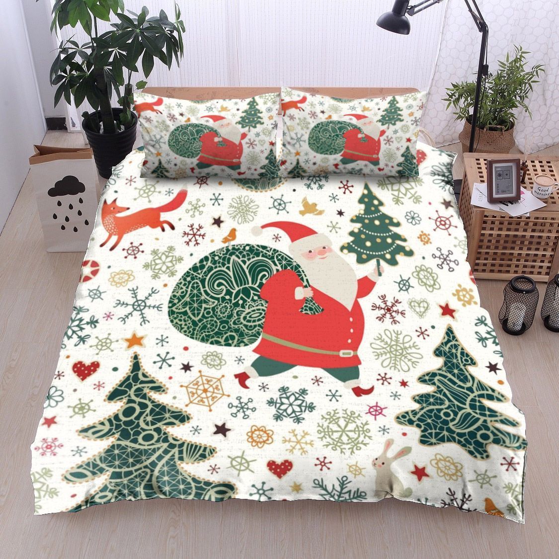 Santa Tree Fox Christmas Bedding Set