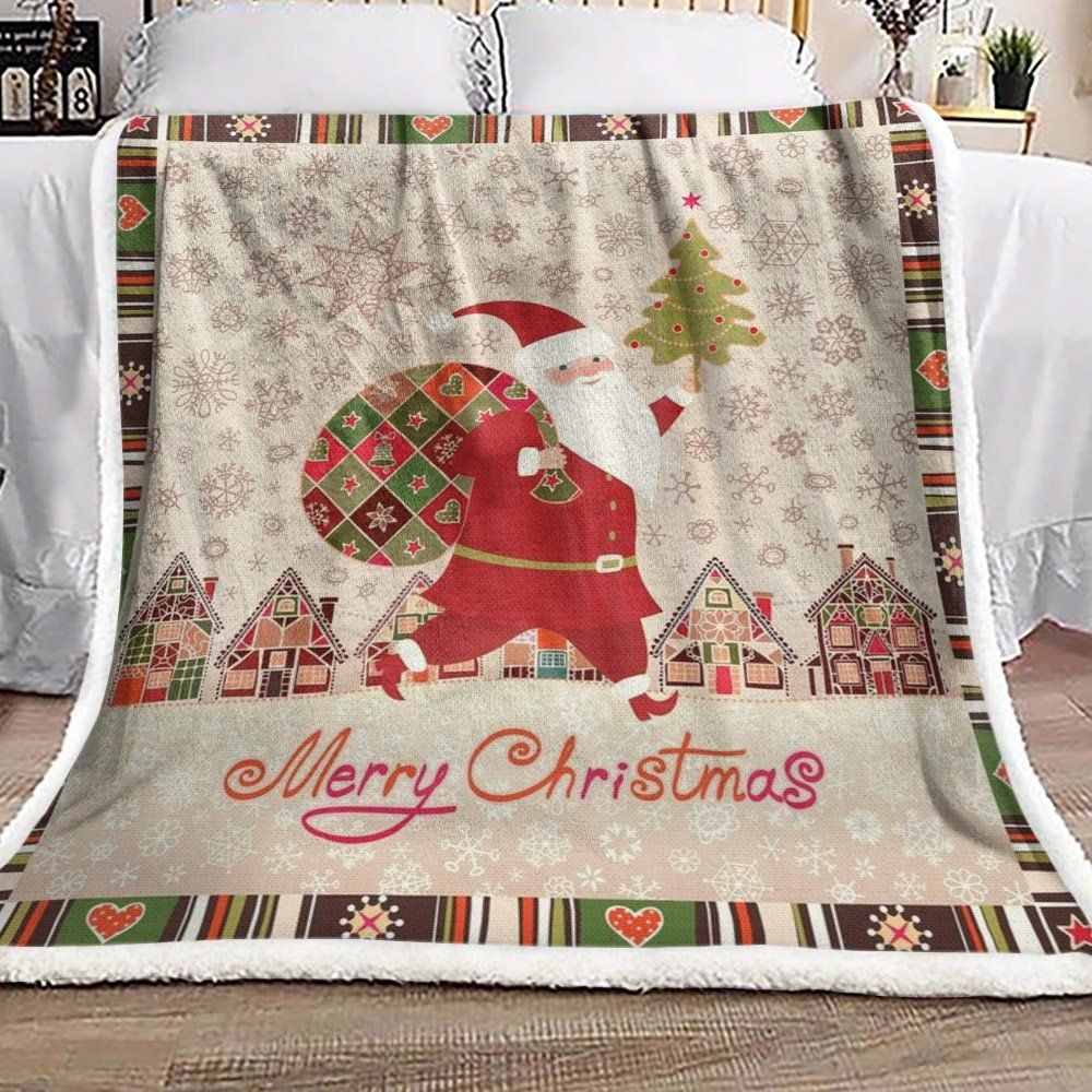 Santa Tree Snowflake Christmas Sherpa Fleece Blanket