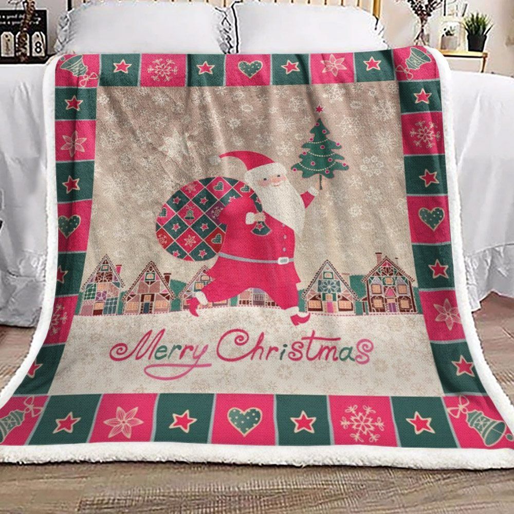 Santa Tree Snowflake Christmas Sherpa Fleece Blanket