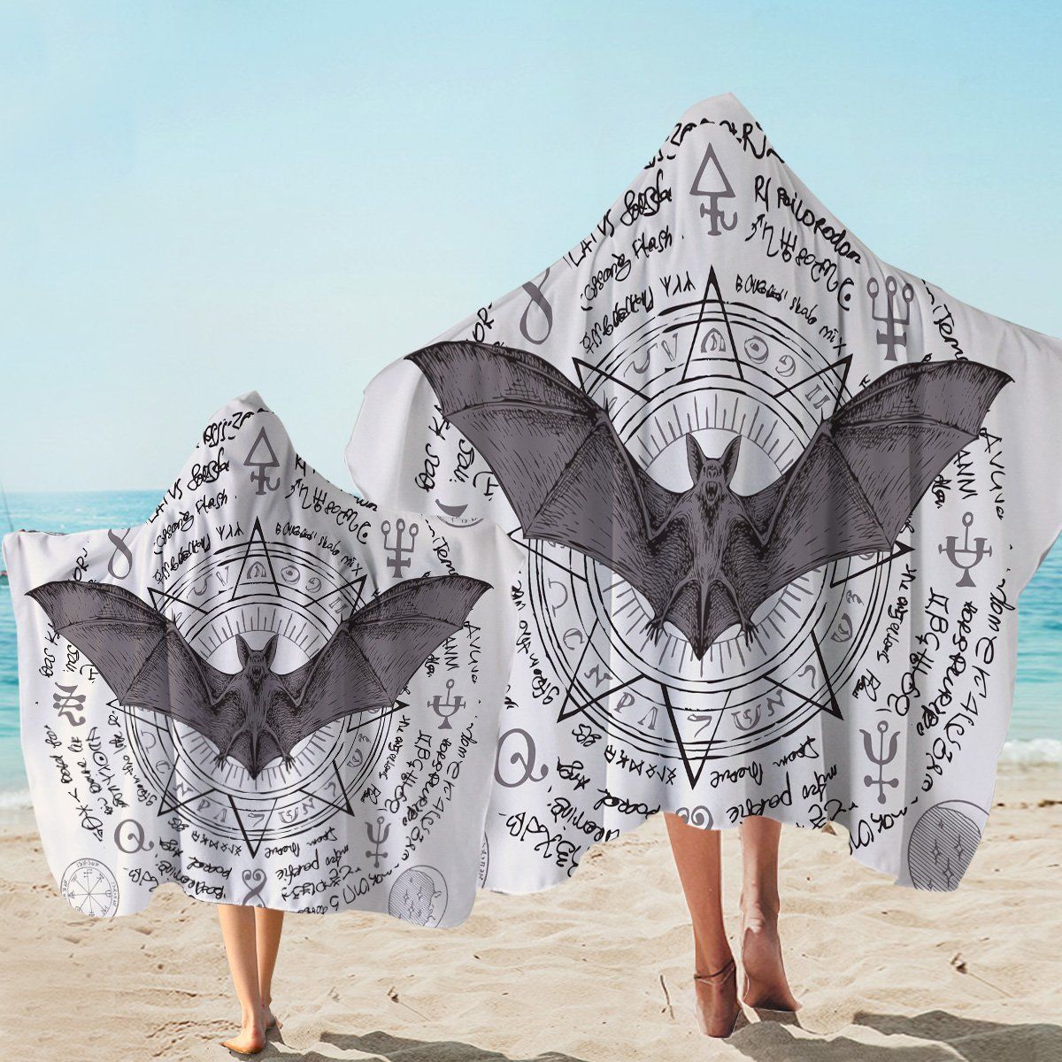 Satanic Bat And Sign Printed Hooded Towel