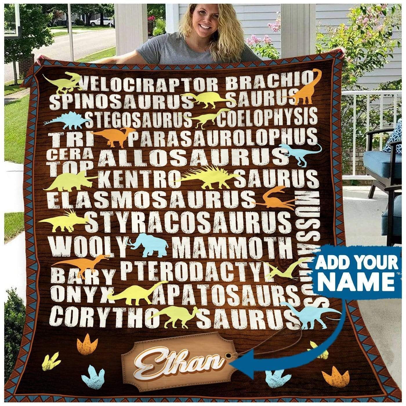 Saurus Corytho Custom Name Ethan Printed Fleece Blanket
