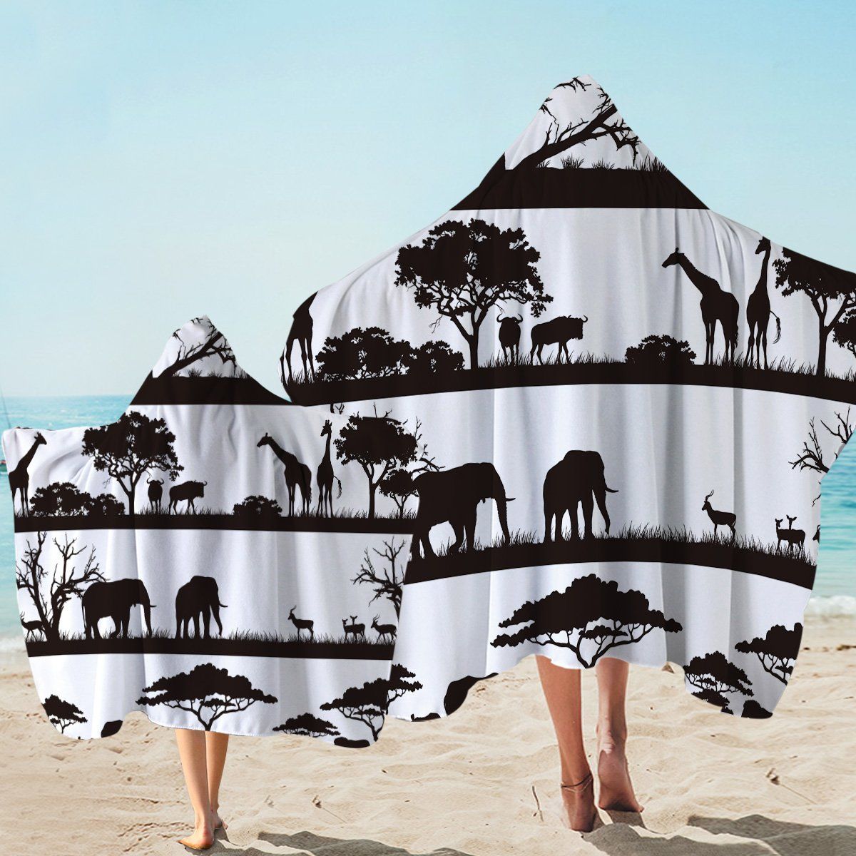 Savanna Shadow Wild Animals Printed Hooded Towel