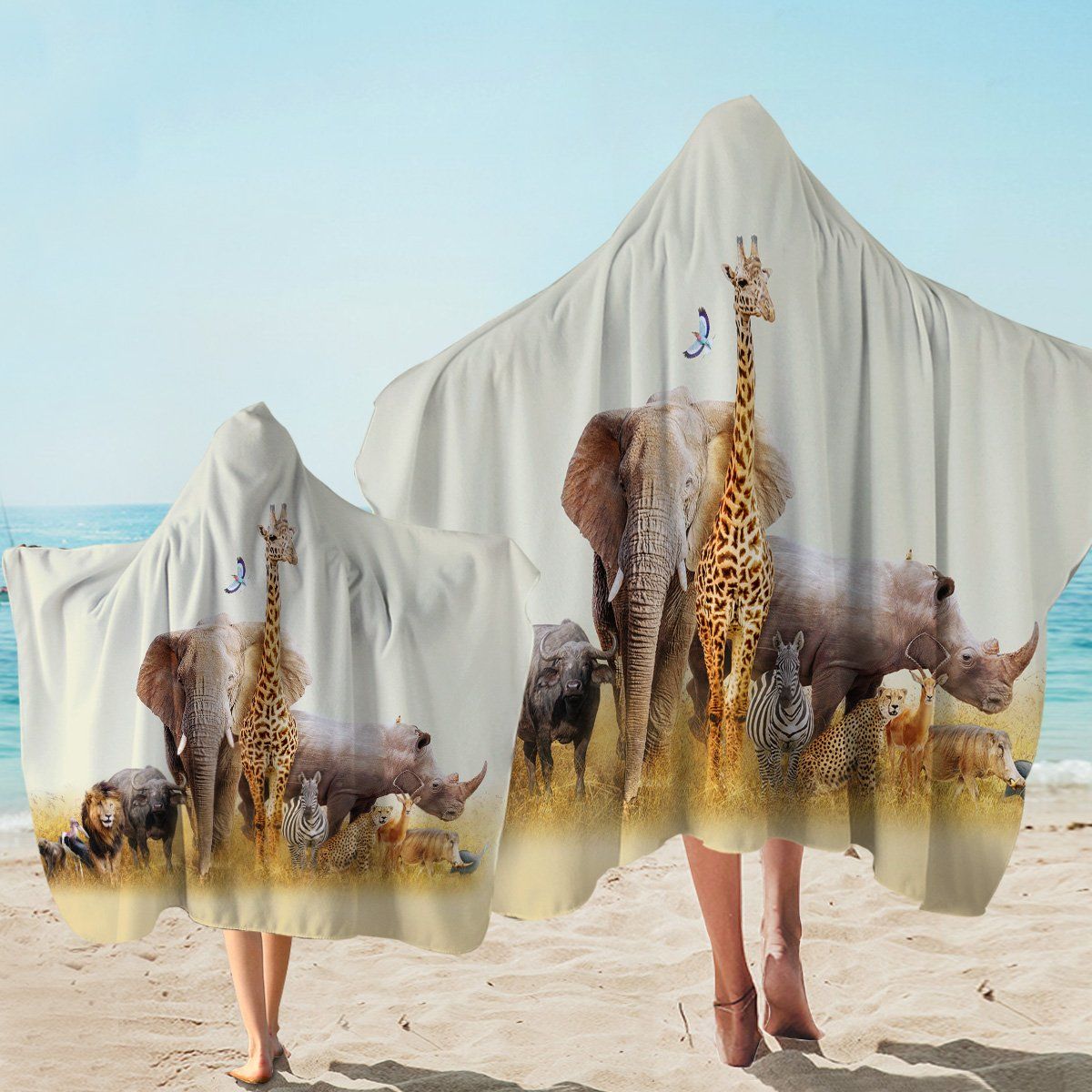 Savannah Squad Animals Printed Hooded Towel