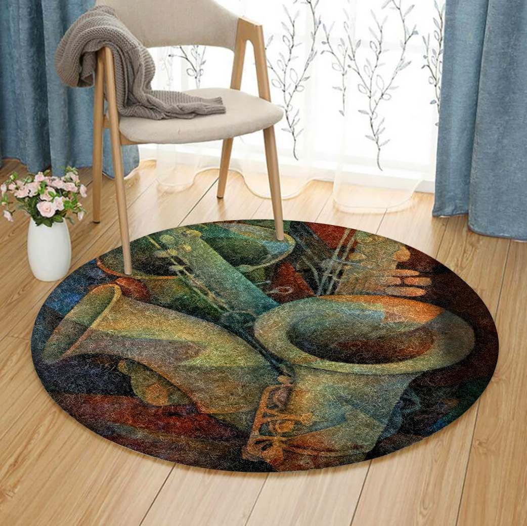 Saxophones And Bass Round Carpet