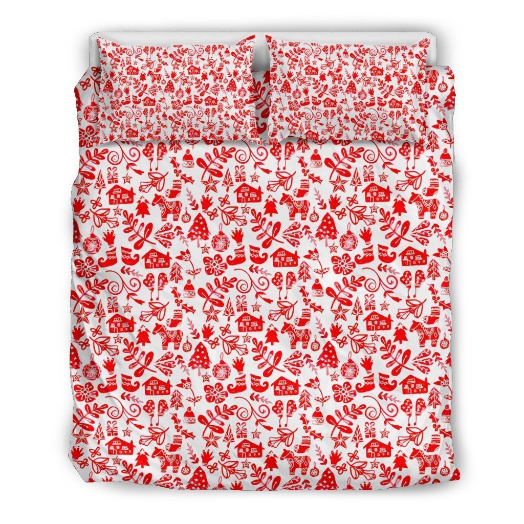 Scandinavia Pattern Red And White Bedding Set