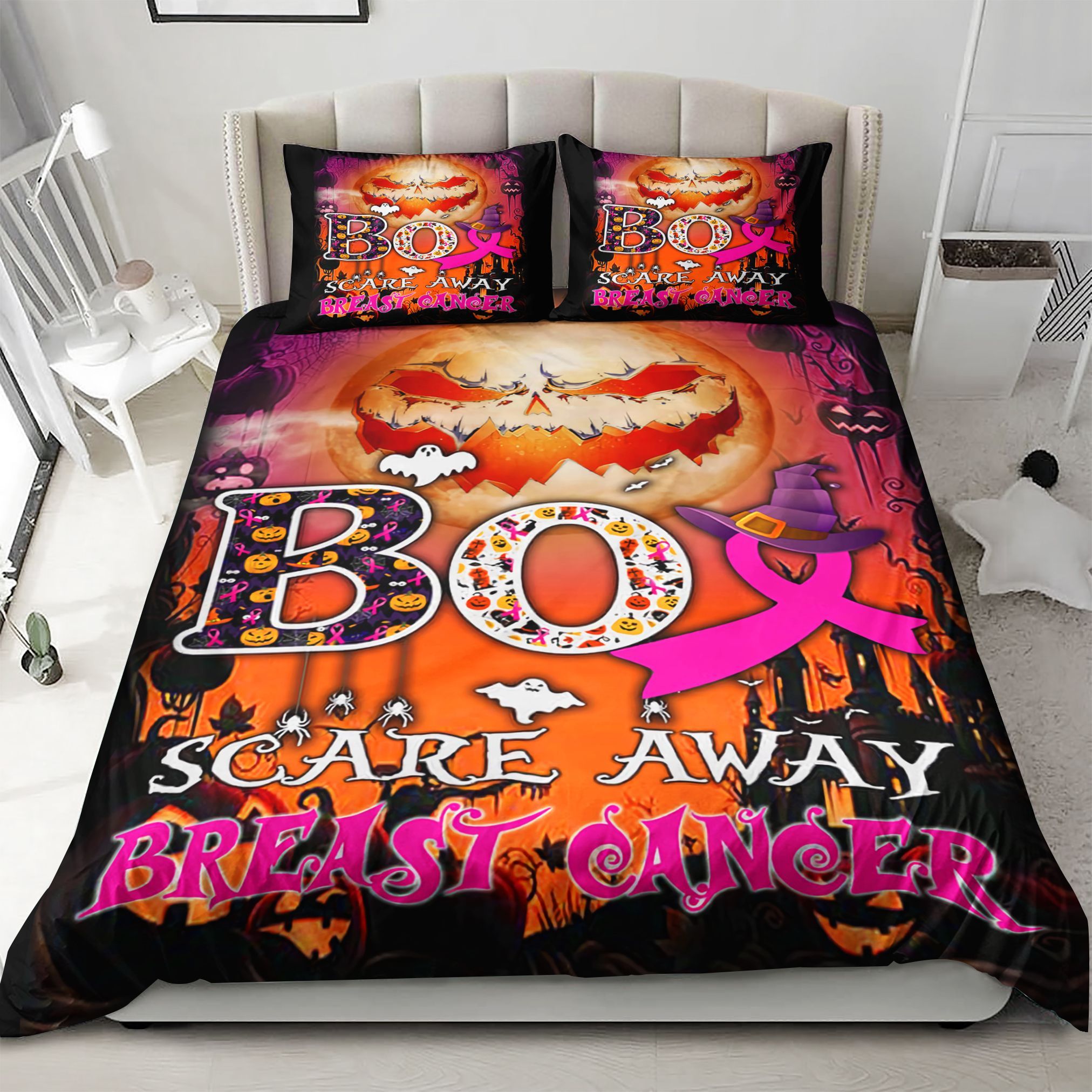Scare Away Breast Cancer Halloween Bedding Set