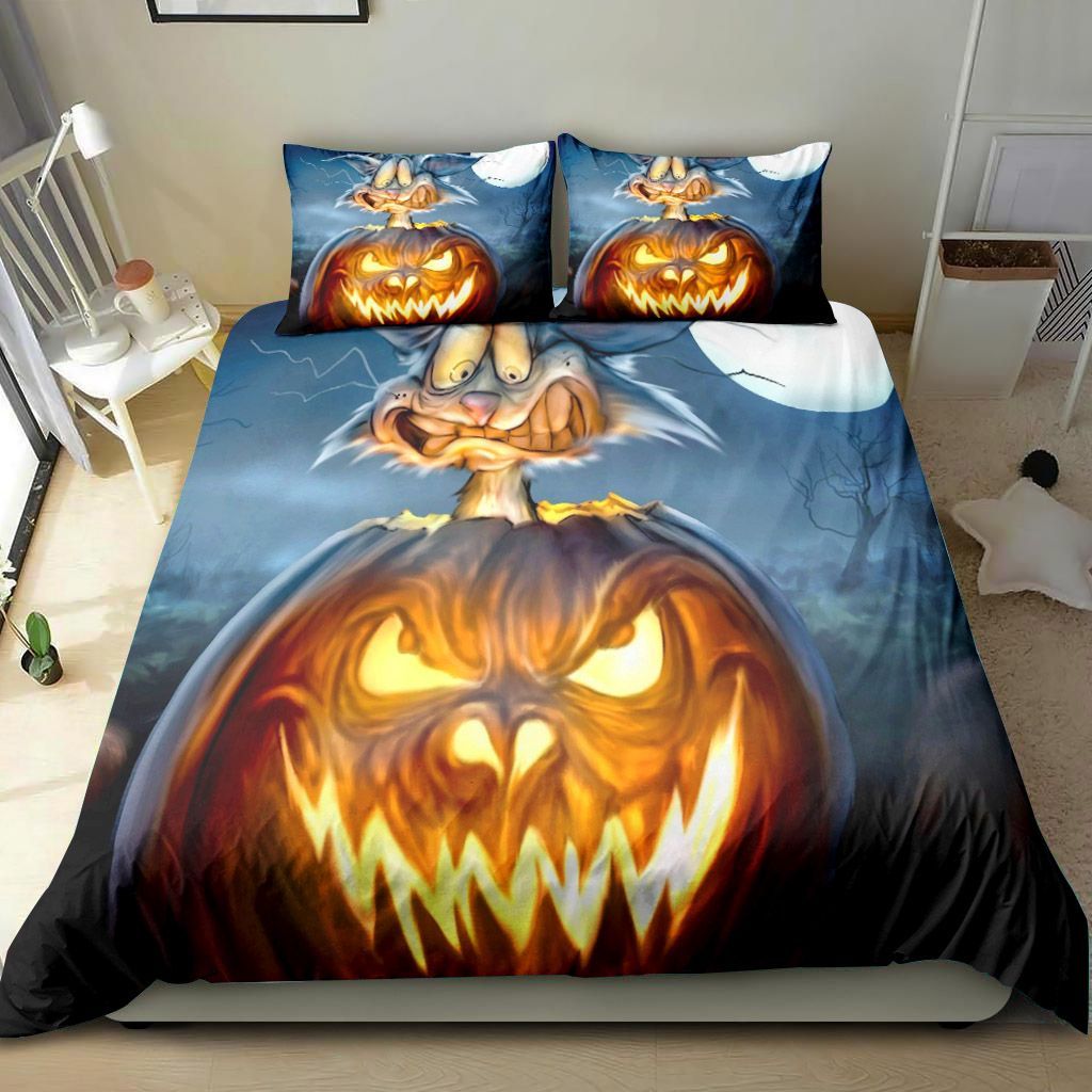 Scary Cat And Pumpkin Bedding Set