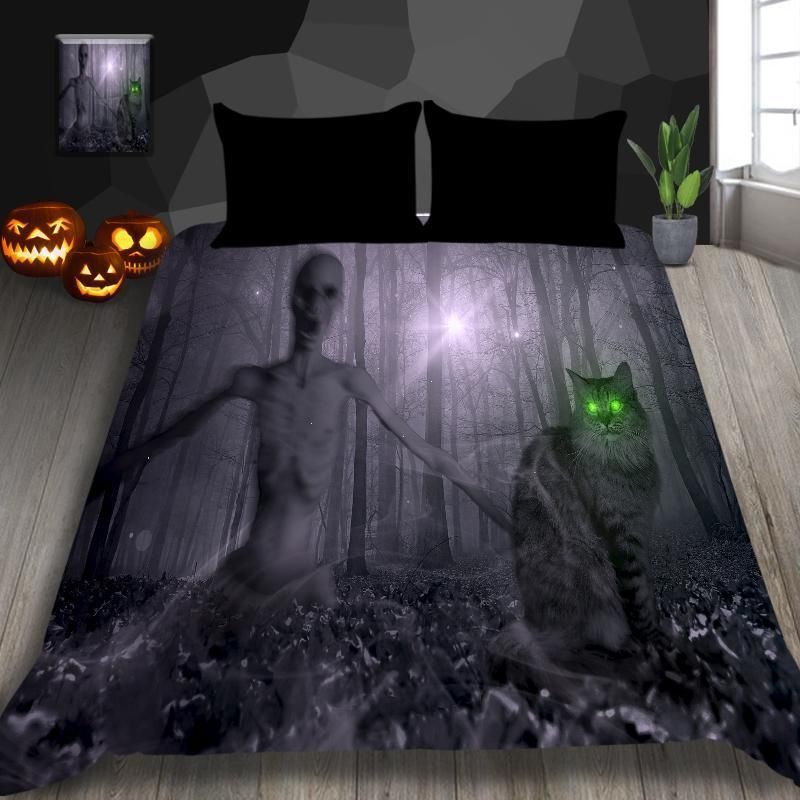 Scary Cat Green Eyes Printed Bedding Set