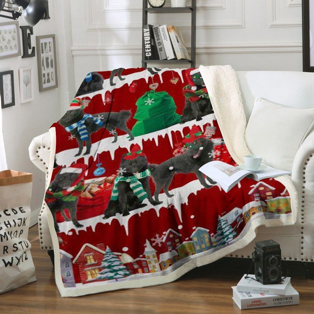 Schipperke Snow Christmas Sherpa Fleece Blanket