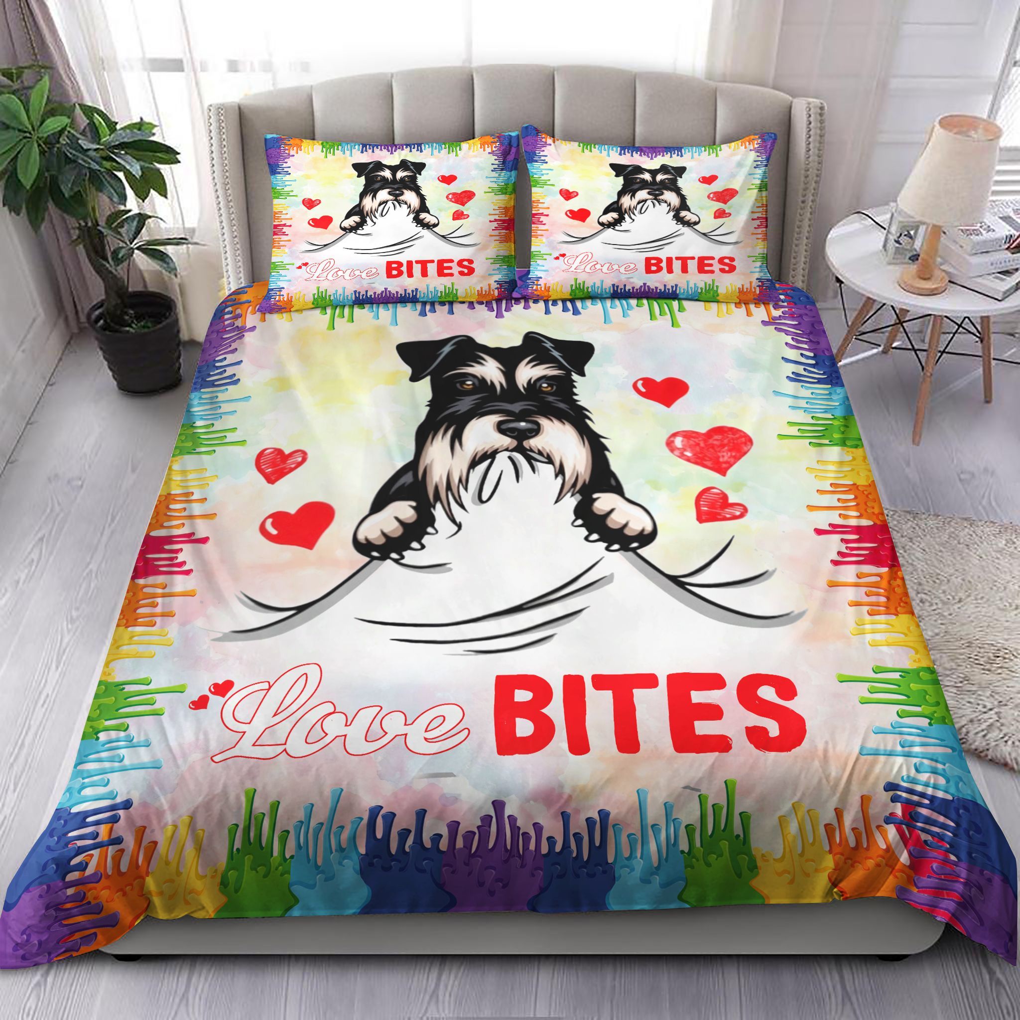 Schnauzer Heart Love Bites Bedding Set