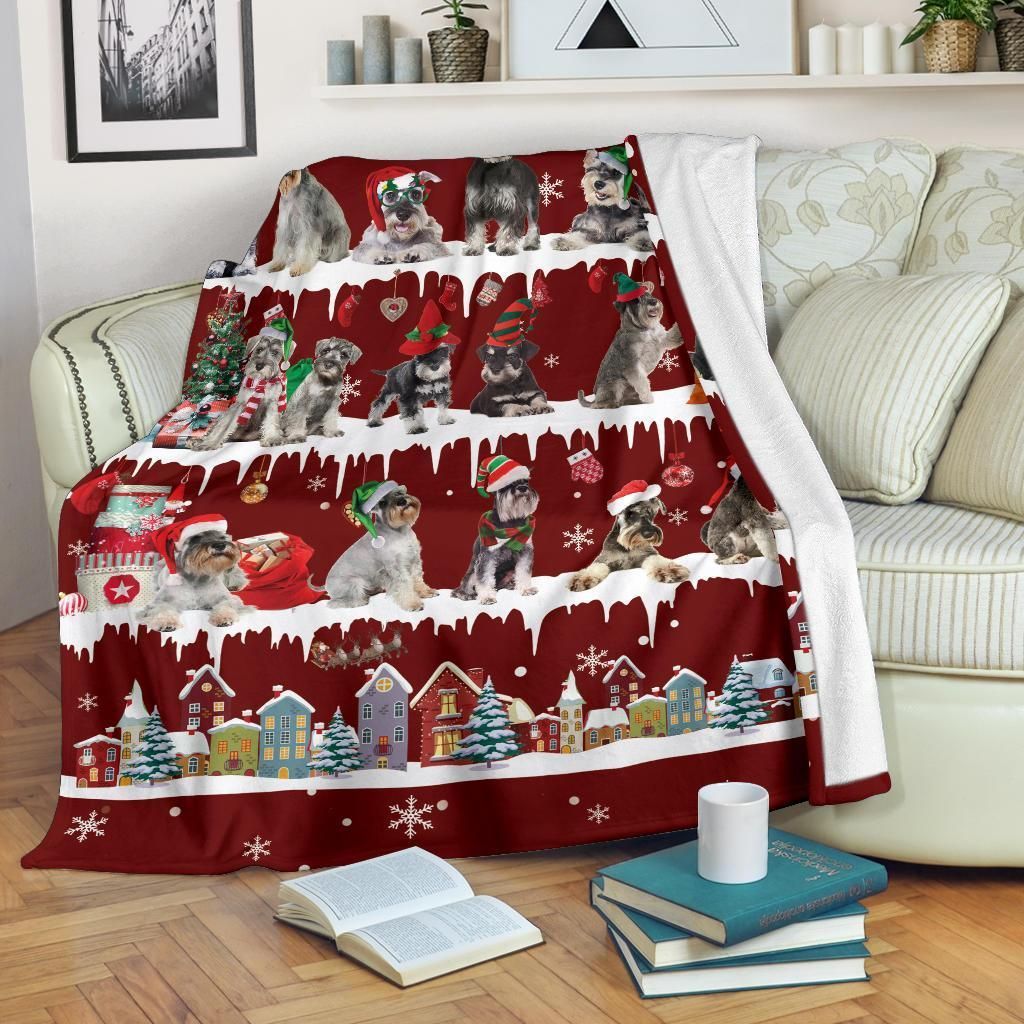 Schnauzer Snow Christmas Blanket Sherpa Fleece Blanket