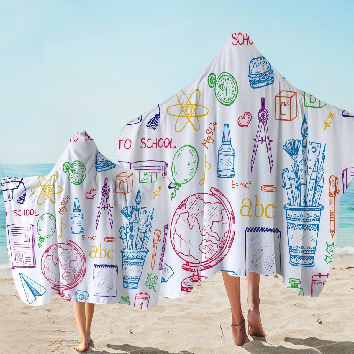 School Supplies Pattern Printed Hooded Towel