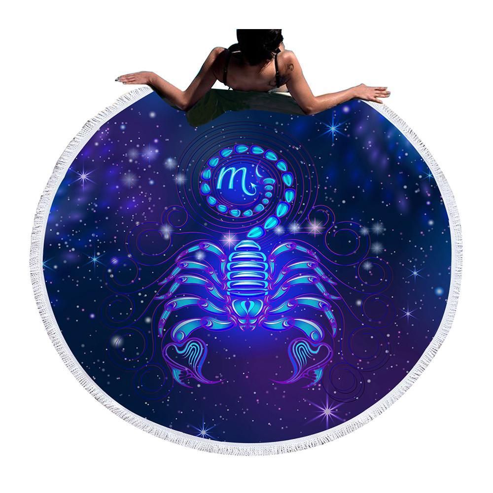 Scorpio Zodiac Blue Galaxy Printed Round Beach Towel