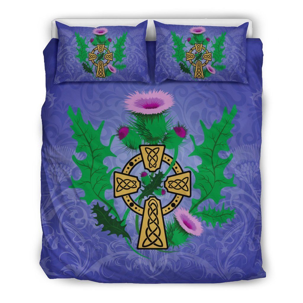 Scotland Celtic Cross Thistle Blue Bedding Set