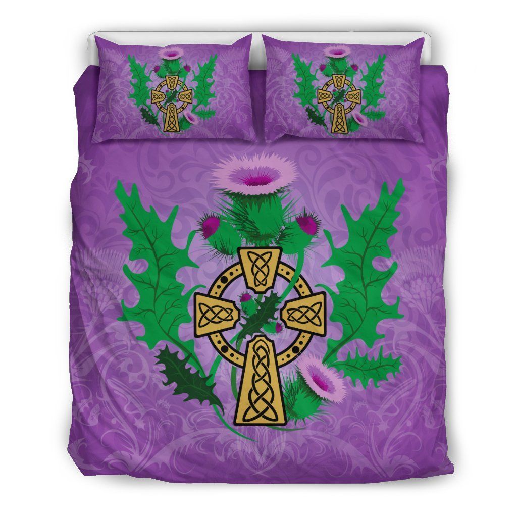 Scotland Celtic Cross Thistle Purple Bedding Set