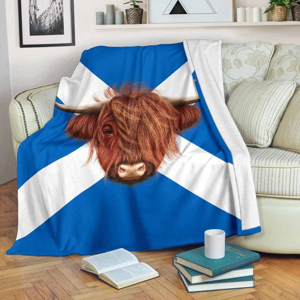 Scotland Flag And Highland Cow Sherpa Fleece Blanket