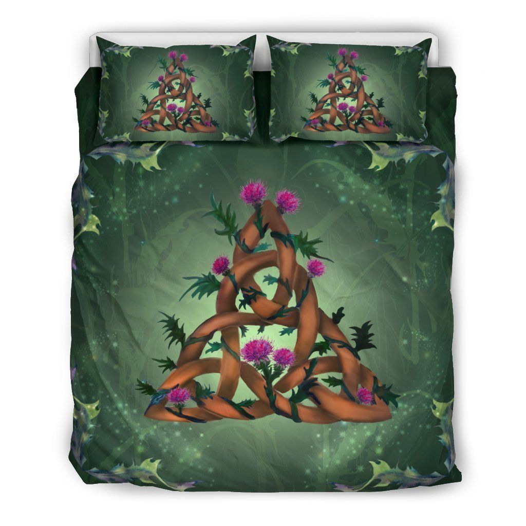 Scotland Thistle In Celtic Under Dark Green Bedding Set