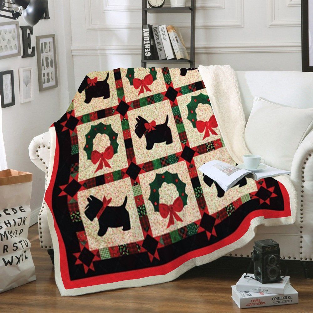Scottie Christmas Greeting Sherpa Fleece Blanket