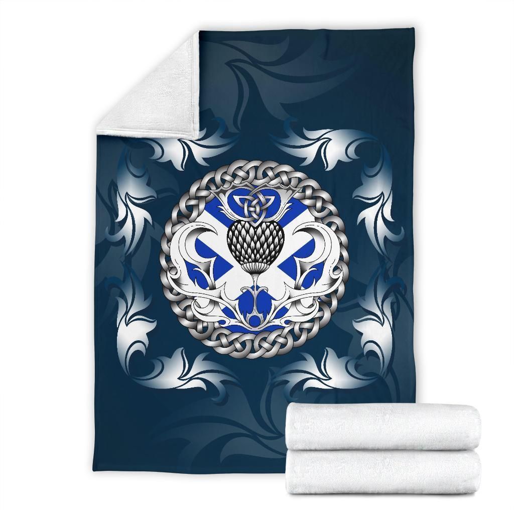 Scottish Flag And Celtic Thistle Blue Sherpa Fleece Blanket