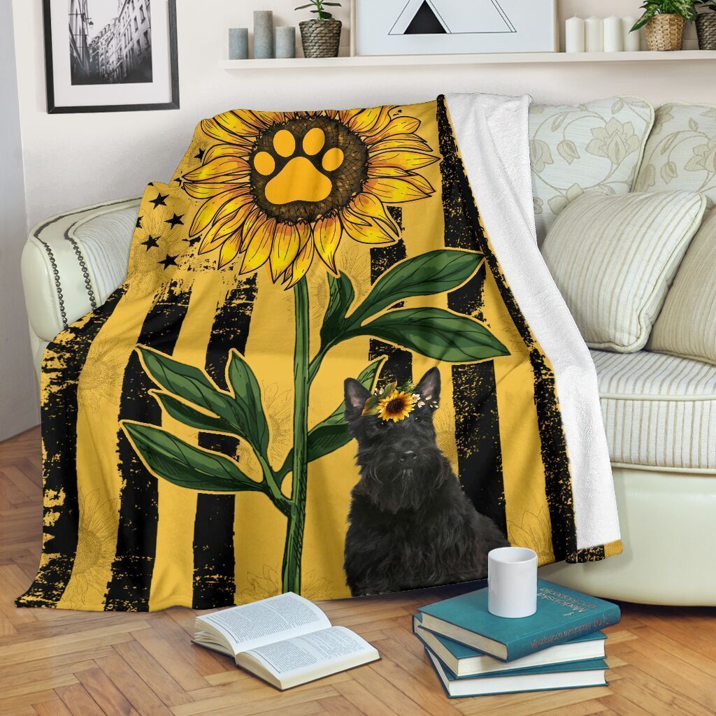 Scottish Terrier Sunflower Sherpa Fleece Blanket