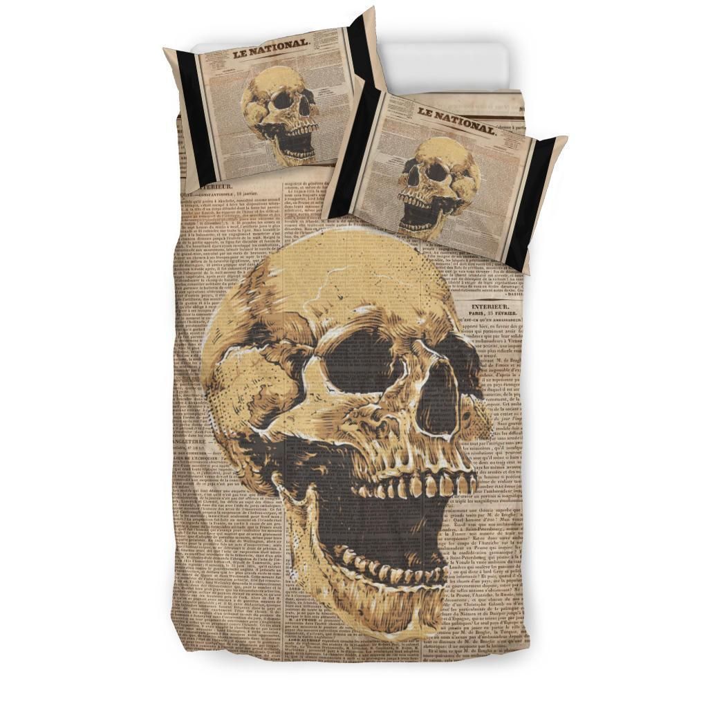 Screaming Skull Vintage Newspaper Bedding Set