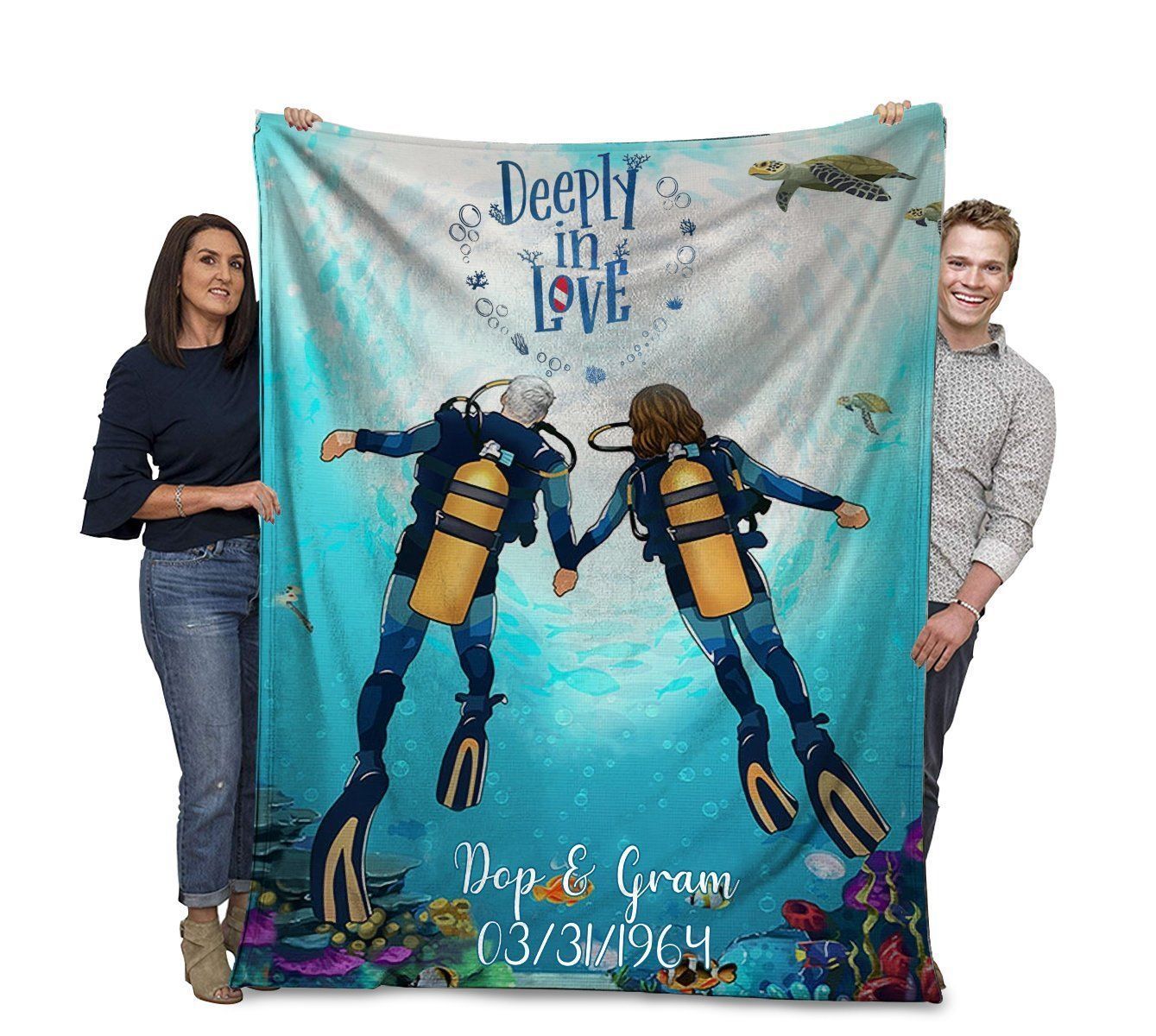 Scuba Diving Couple Husband Wife Deeply In Love Fleece Blanket