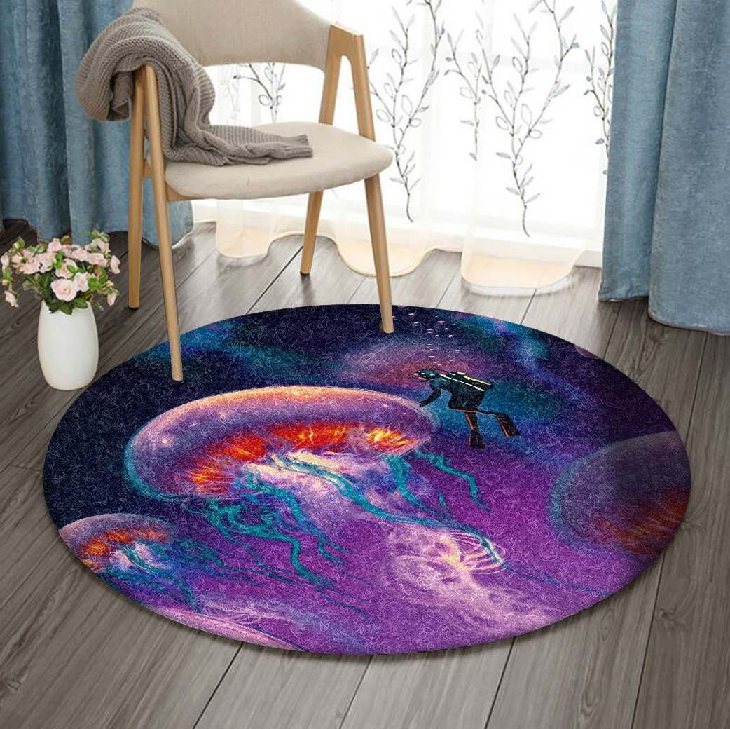 Scuba Diving Jellyfish Round Carpet
