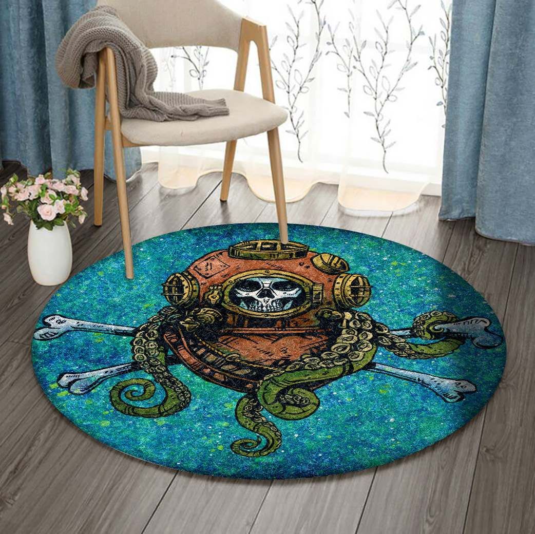 Scuba Diving Skull Round Carpet