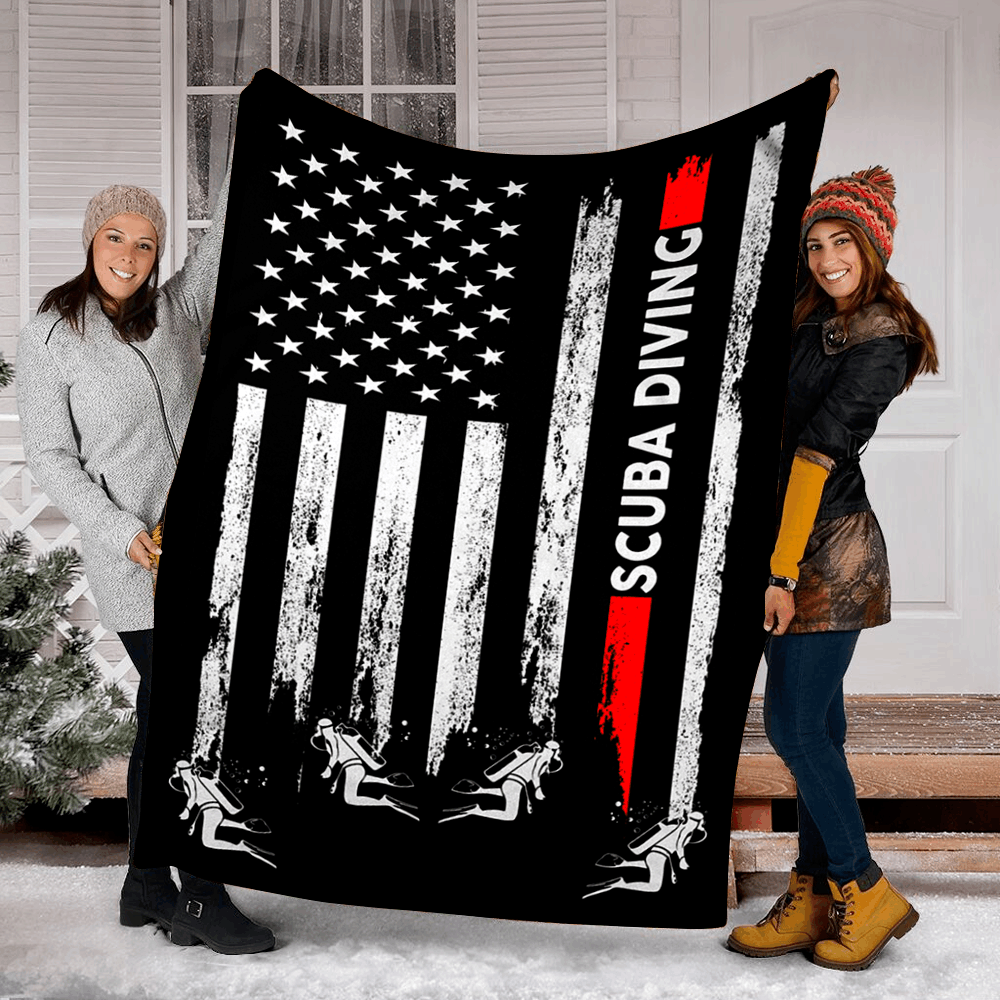 Scuba Diving Usa Flag Sherpa Fleece Blanket
