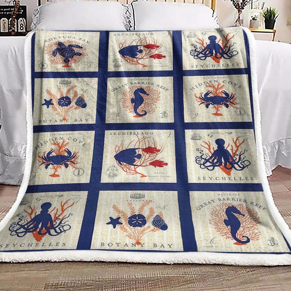 Sea Animals Sherpa Fleece Blanket