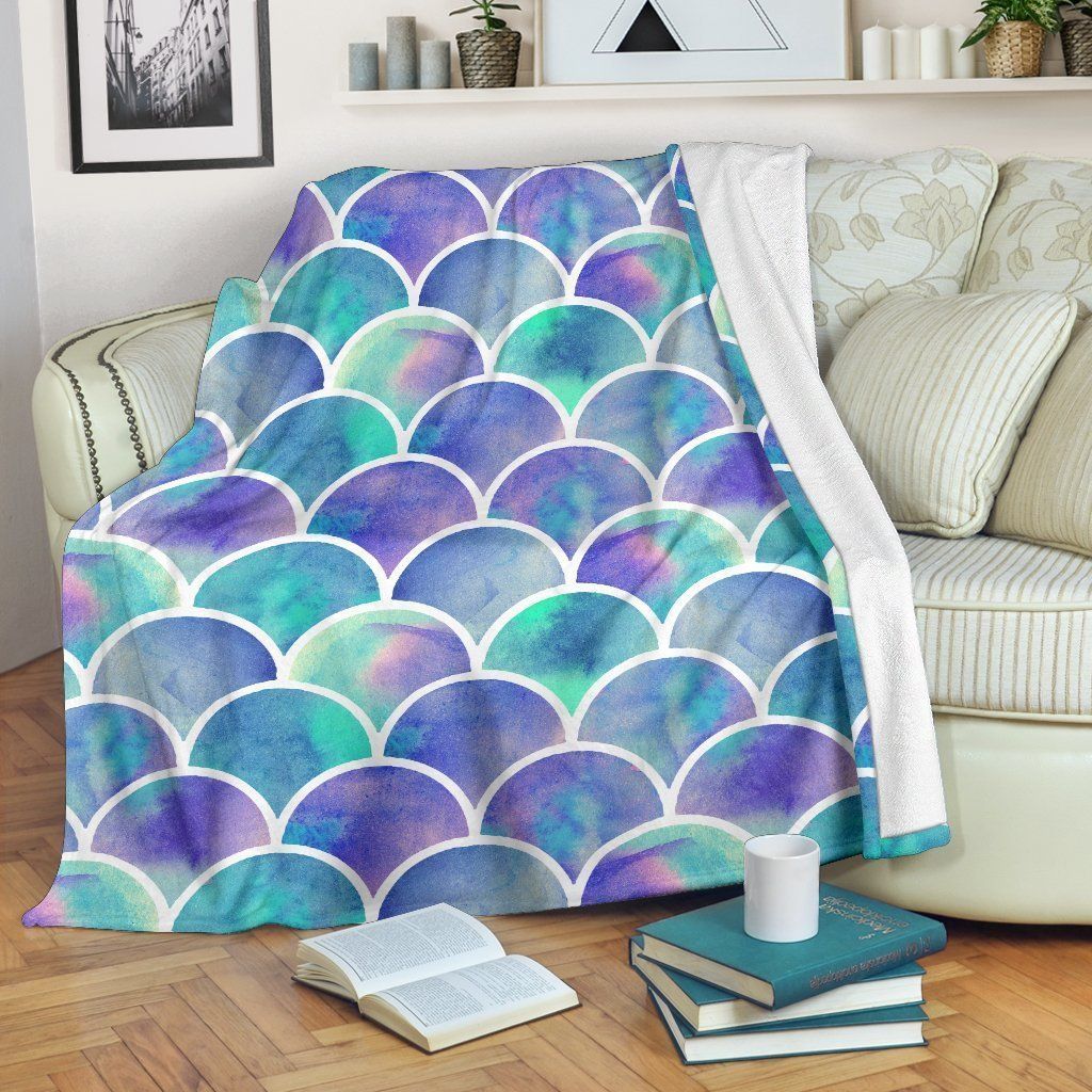 Sea Blue Mermaid Scales Sherpa Fleece Blanket