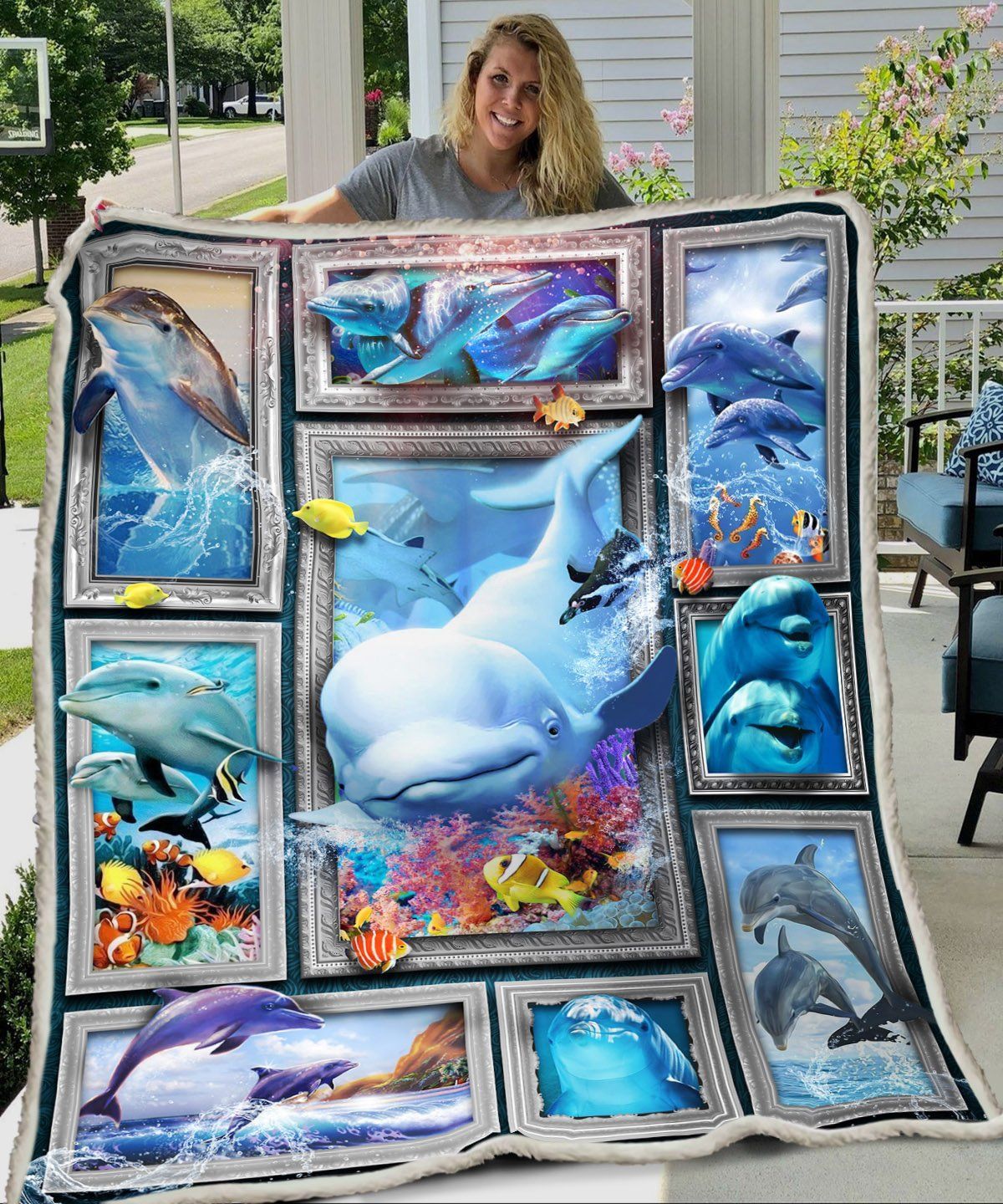 Sea Dolphin Sherpa Fleece Blanket