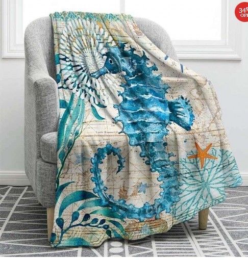 Sea Horse Sherpa Fleece Blanket