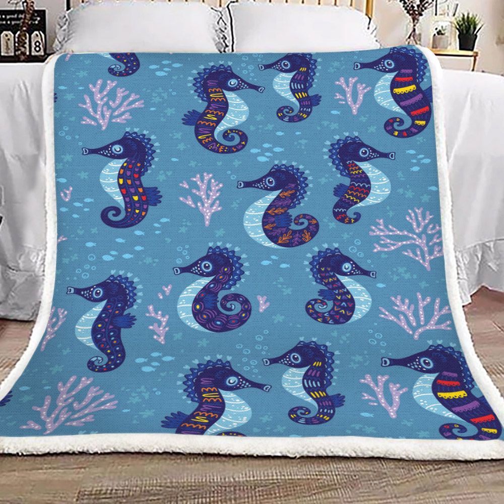 Sea Horse Sherpa Fleece Blanket