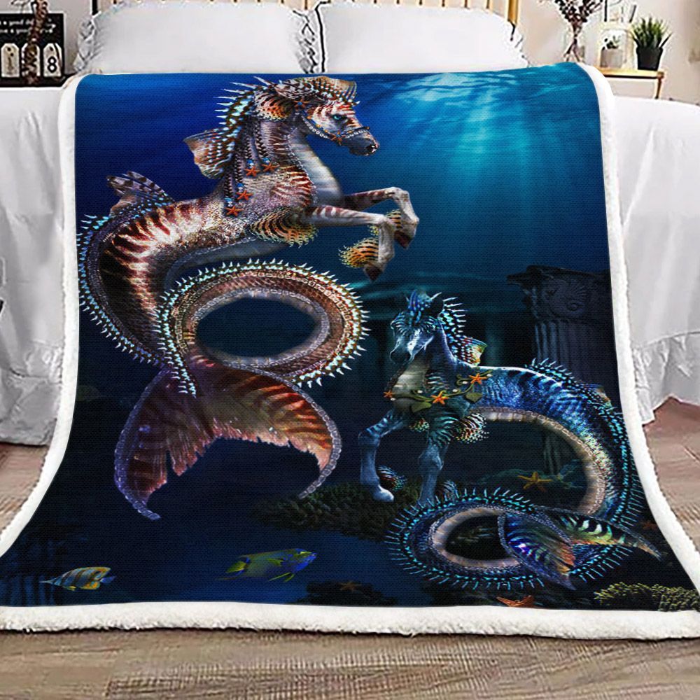 Sea Horse Sherpa Fleece Blanket