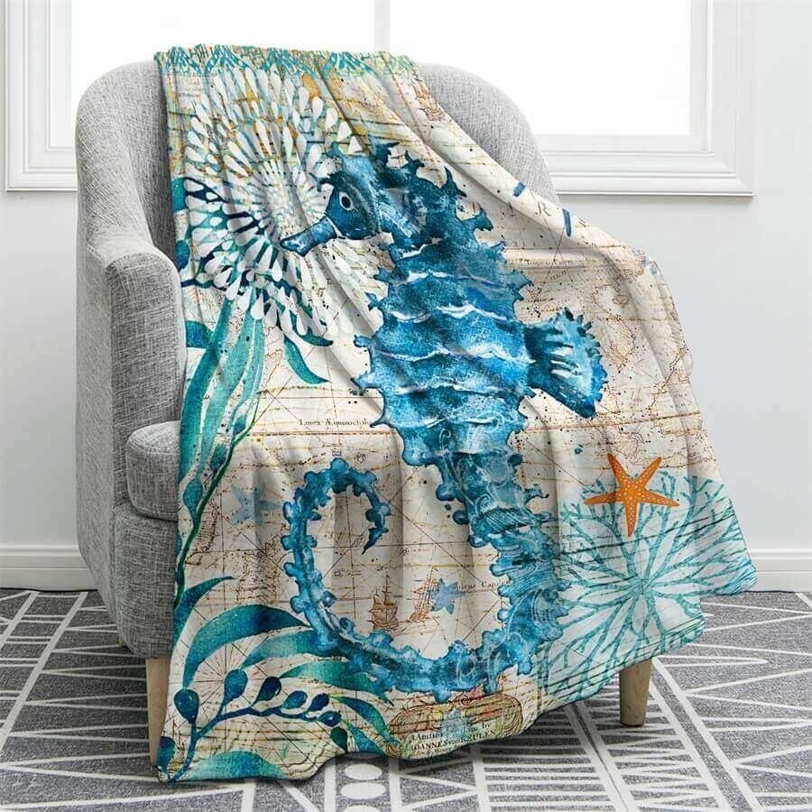 Sea Horse Ocean Sherpa Fleece Blanket